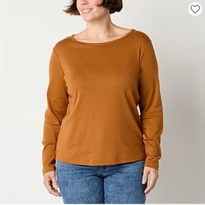 New St John’s Bay long sleeve shirt women’s fall top crewneck roasted pecan xl